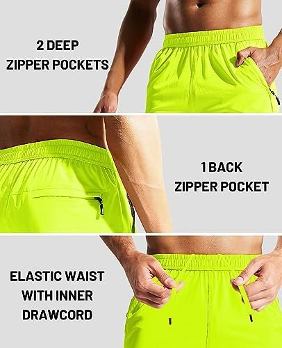 Men's Quick Dry Running Shorts with Zipper Pocket, Elastic Waist Athletic Workout Exercise Fitness Shorts, 7 Inch