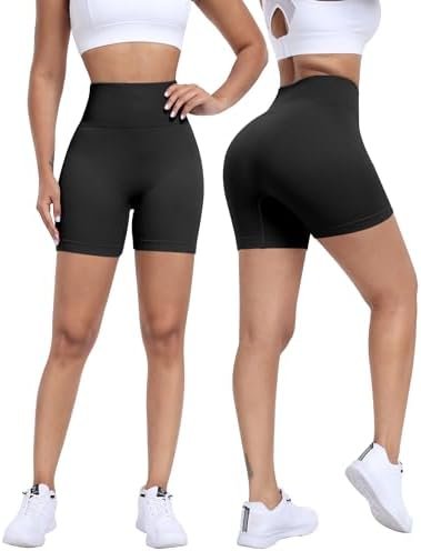 Workout Shorts Womens, Ribbed Seamless Shorts High Waist Gym Spandex Shorts