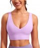 Womens V-Neck Longline Sports Bra - U Back Wireless Yoga Bra Low Impact Padded Crop Top