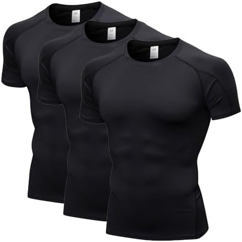 3 Pack Men's Compression Shirts Short Sleeve Compression Base Layer Cool Dry Athletic Undershirt Workout T Shirt