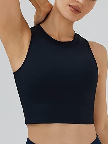 Womens Sport Bras High Neck Removable Padded Yoga Crop Tops Longline Workout Tank Tops