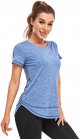 Women's Short Sleeve Workout Shirts Crewneck Sports Yoga Running Dry Fit Tops Side Split Tee