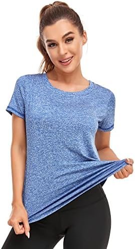 Women's Short Sleeve Workout Shirts Crewneck Sports Yoga Running Dry Fit Tops Side Split Tee