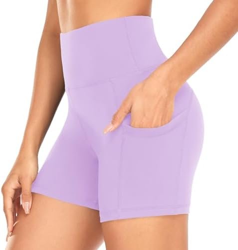 Women's 5" High Waist Shorts-Workout Yoga Running Gym Spandex Tummy Control Shorts Side Pockets