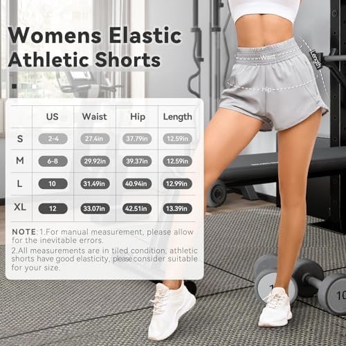 Athletic Shorts for Women Elastic High Waist Running Shorts with Pocket Comfy Casual Workout Shorts with Liner