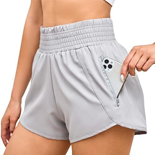 Athletic Shorts for Women Elastic High Waist Running Shorts with Pocket Comfy Casual Workout Shorts with Liner