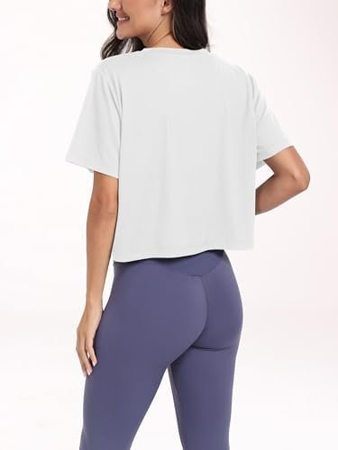 Workout Crop Tops for Women Loose Fit UPF50+ Breathable Yoga T Shirts Running Athletic Cropped Workout Tops