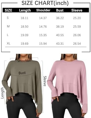 Women Curved Hem Long Sleeve Workout Crop Tops Trendy Athletic Yoga Gym Shirts with Thumb Hole 2024