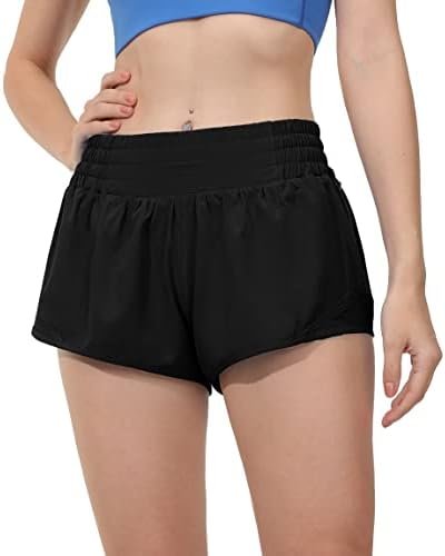 Women's High Waisted Running Shorts, 2.5" Quick Dry Sport Gym Athletic Shorts with Liner Zipper Pockets