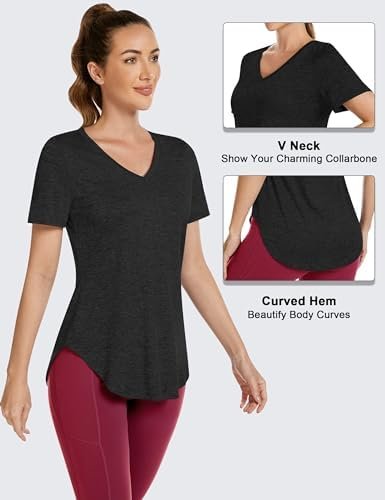 Short Sleeve Workout Shirts Women Loose Fit, V-Neck Women Exercise T-Shirt Workout Top, Dry Fit Yoga Gym Sport Tops