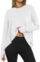 Women Curved Hem Long Sleeve Workout Crop Tops Trendy Athletic Yoga Gym Shirts with Thumb Hole 2024