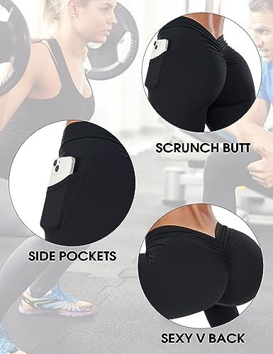 V Back Shorts Leggings for Women with Pockets Lifting Workout Booty Gym Short Leggings