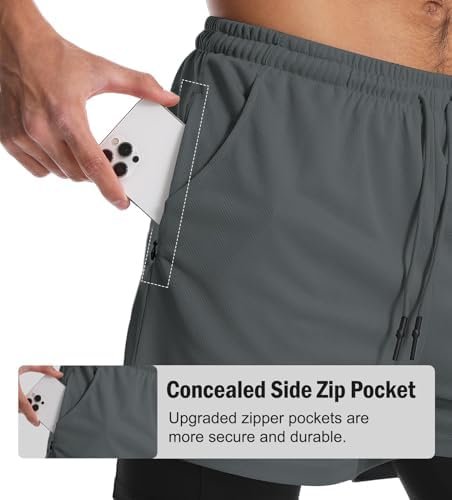 Men's 2 Pack Gym Shorts 2 in 1 Running Shorts 7" Quick Dry Training Athletic Workout Shorts with 5 Pockets