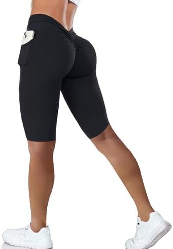 V Back Shorts Leggings for Women with Pockets Lifting Workout Booty Gym Short Leggings