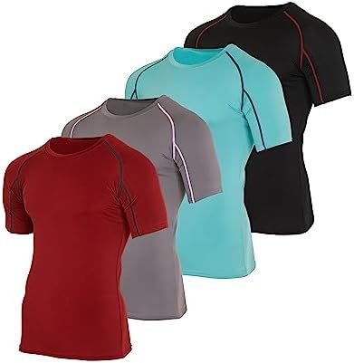 4 Pack: Men's Short Sleeve Compression T-Shirt Base Layer Undershirt Athletic Top (Available in Big & Tall)