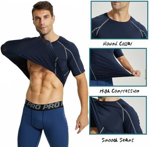 3 Pack Men's Compression Shirts Short Sleeve Compression Base Layer Cool Dry Athletic Undershirt Workout T Shirt