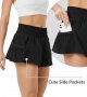 Womens High Waisted Athletic Running Shorts Workout Gym Water-Resistant Quick Dry Flowy Shorts with Side Pockets