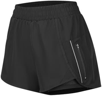 Athletic Shorts for Women High Split Running Workout Quick Dry Shorts with Zip Pocket Liner