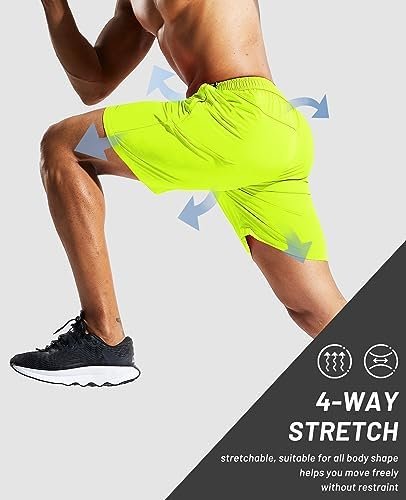 Men's Quick Dry Running Shorts with Zipper Pocket, Elastic Waist Athletic Workout Exercise Fitness Shorts, 7 Inch