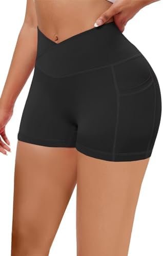 Gym Shorts Women 3"/ 9" Crossover Shorts High Waisted Spandex Workout Yoga Volleyball Booty Shorts with Pockets