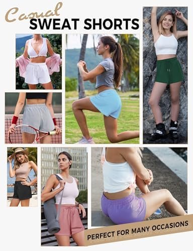 Buauty Womens Sweat Shorts, Summer Lounge Cotton Drawstring Shorts with Pockets Athletic Running Active Elastic Shorts 2024