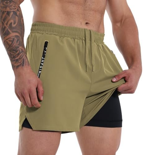 Mens 2 in 1 Workout Shorts Quick Dry Gym Running Shorts Men Sports Exercise Athletic Shorts with Liner