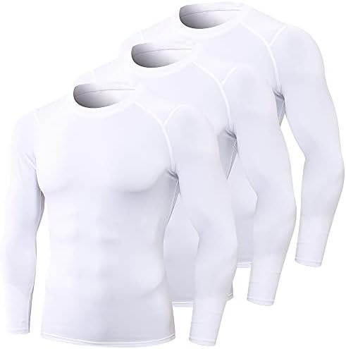 3 Pack Men's Compression Shirts Long Sleeve Workout Gym T-Shirt Running Tops Cool Dry Base Layer Athletic Undershirts