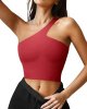 Womens Sexy One Shoulder Sports Bra Sleeveless Workout Yoga Bra Backless Summer Crop Tank Tops