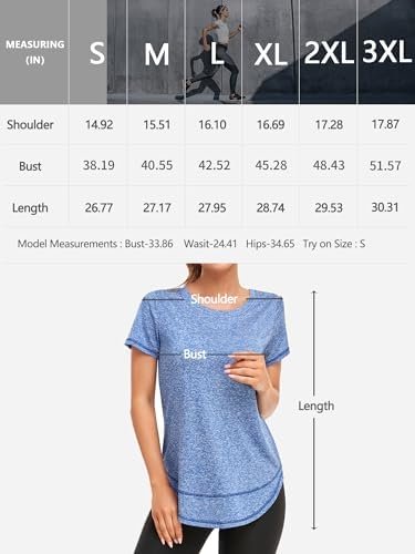 Women's Short Sleeve Workout Shirts Crewneck Sports Yoga Running Dry Fit Tops Side Split Tee