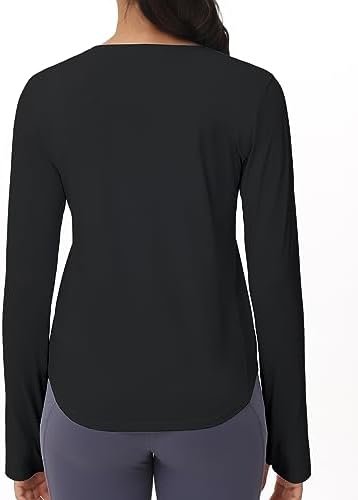 Women's Long Sleeve Workout Shirts Athletic Crewneck Hiking Tops with Thumb Hole