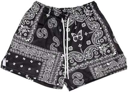 Mens Paisley Shorts Mesh Graphic Print Retro Casual Shorts Athletic Gym Basketball Running Short Pants