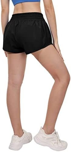 Women's High Waisted Running Shorts, 2.5" Quick Dry Sport Gym Athletic Shorts with Liner Zipper Pockets