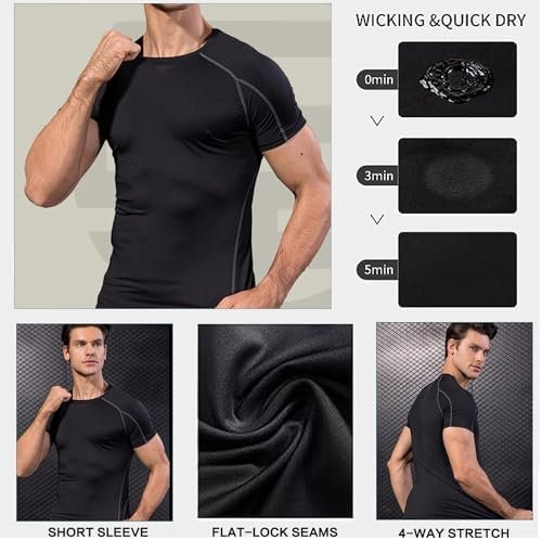 3 Pack Men's Compression Shirts Short Sleeve Compression Base Layer Cool Dry Athletic Undershirt Workout T Shirt