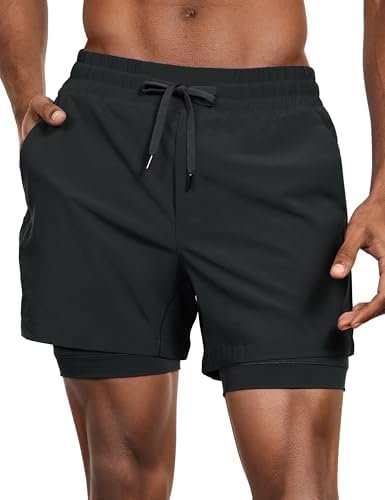 2 in 1 Mens Athletic Shorts 5" with Liner Quick Dry Lightweight Running Sports Gym Shorts with Pockets