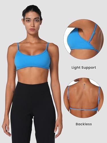 Seamless Super Sculpt Open Back Sports Bra with Padding, Low Impact Spaghetti Adjustable Straps Workout Gym Bra