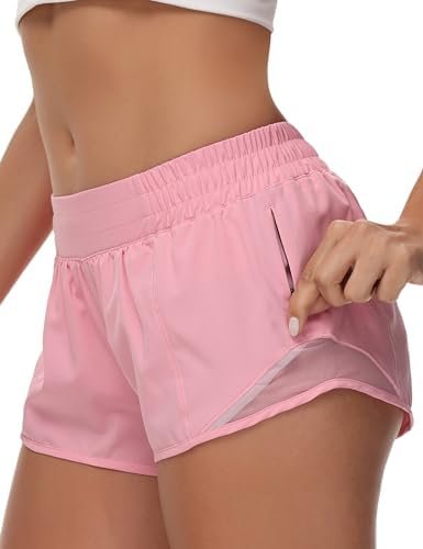 Running Shorts for Women Athletic Shorts Quick-Dry Gym with Zipper Pockets Workout Sports Shorts