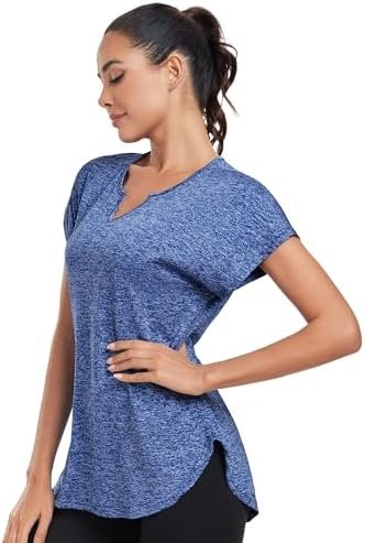 Women's Short Sleeve Workout Shirts V Neck Exercise Yoga Top Side Split