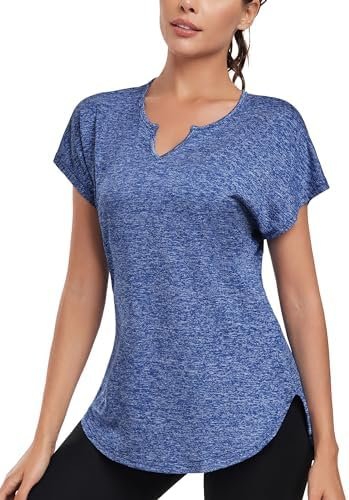 Women's Short Sleeve Workout Shirts V Neck Exercise Yoga Top Side Split