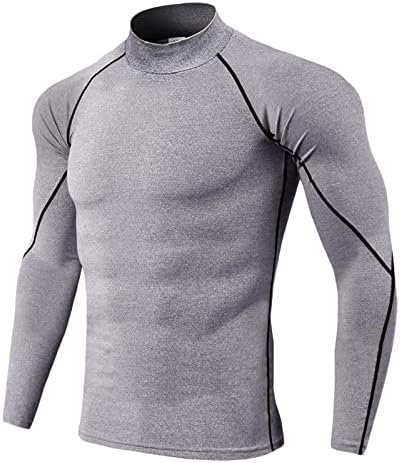 Men's Athletic Compression Shirt - Mock Neck Long Sleeve Gym Tops Workout Running Quick Dry Base Layer Sports T-Shirt